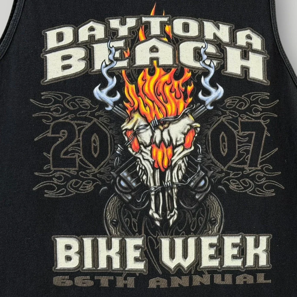 Daytona Bike Week Tank Mens 2XL Black 2007 Skull Graphic Hanes Heavyweight